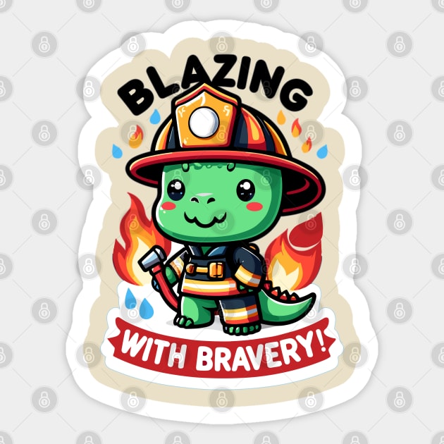 Firefighter Dino Hero: Courageous Rescuer Design Sticker by WEARWORLD